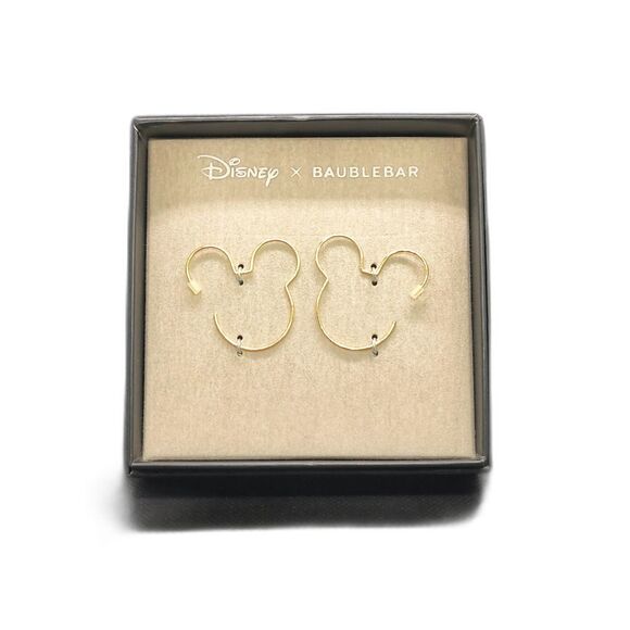 🏰 Disney x BaubleBar Ultrathin Mickey Mouse Silhouette Earrings Gold Finish NWT - Picture 2 of 5